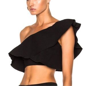 Isabel Marant Hayo Ruffled One Shoulder Crop Top in Black Size 38